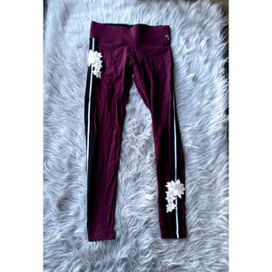 Victoria's Secret PINK Yoga Legging Sz Small Embroidered Flower Silver Stripe